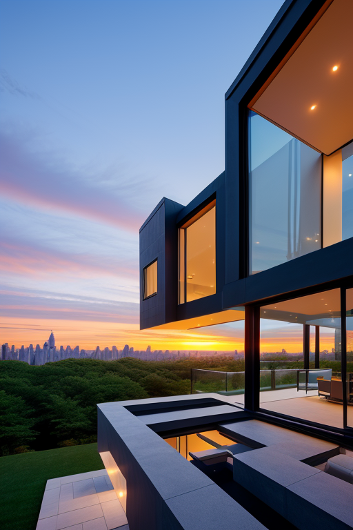 , Villa, sunset, in New York, Modern Architecture