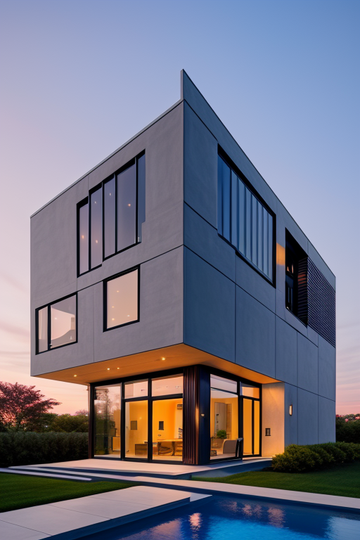 , Villa, sunset, in New York, Modern Architecture