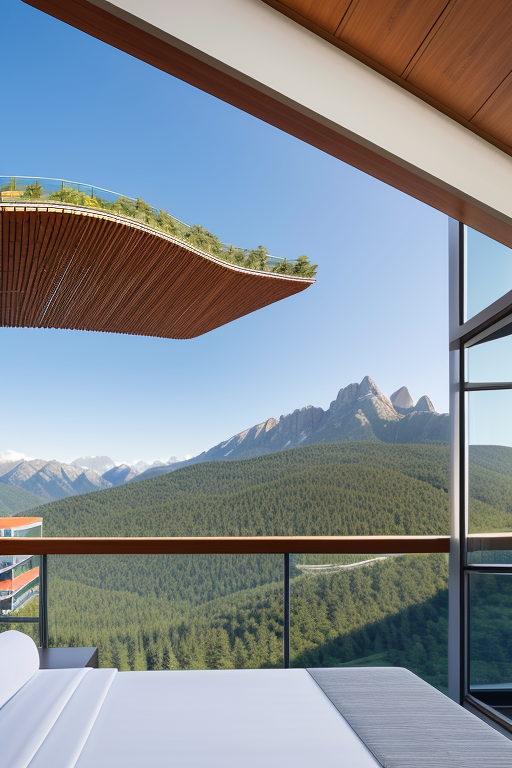 , Hotel, designed by Renzo Piano, Modern Architecture, afternoon, in the mountains