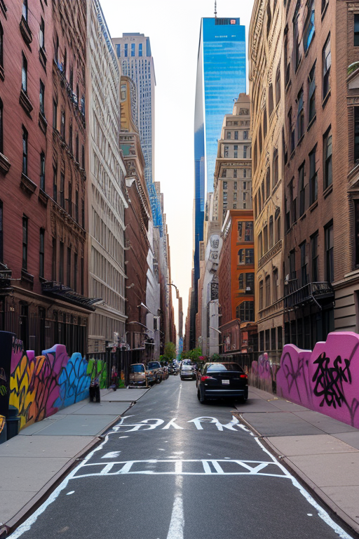 a street in new york with graffitis 