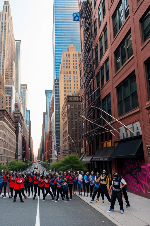 a street in new york with graffitis and hip hop dancers