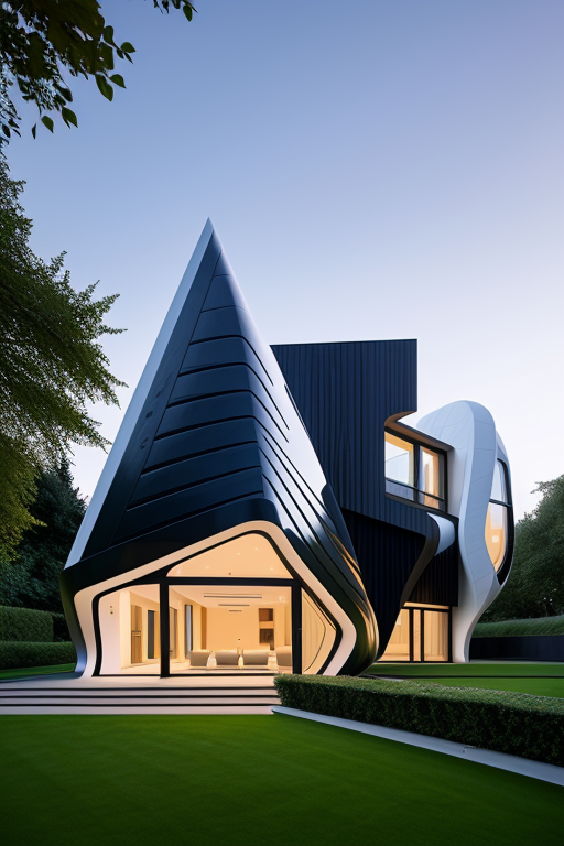 , Villa, designed by Zaha Hadid, morning, in London, Neofuturist Architecture