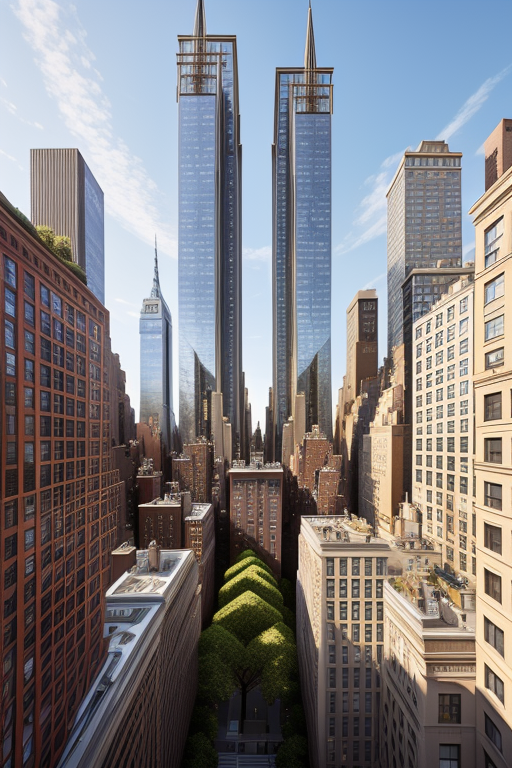 , designed by Norman Foster, Neofuturist Architecture, afternoon, in New York, Townhouse hiperrealistic