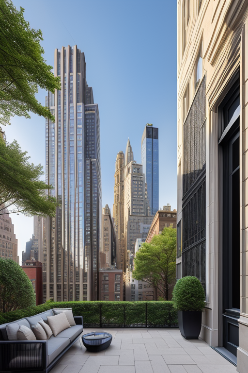 , designed by Norman Foster, Neofuturist Architecture, afternoon, in New York, Townhouse hiperrealistic