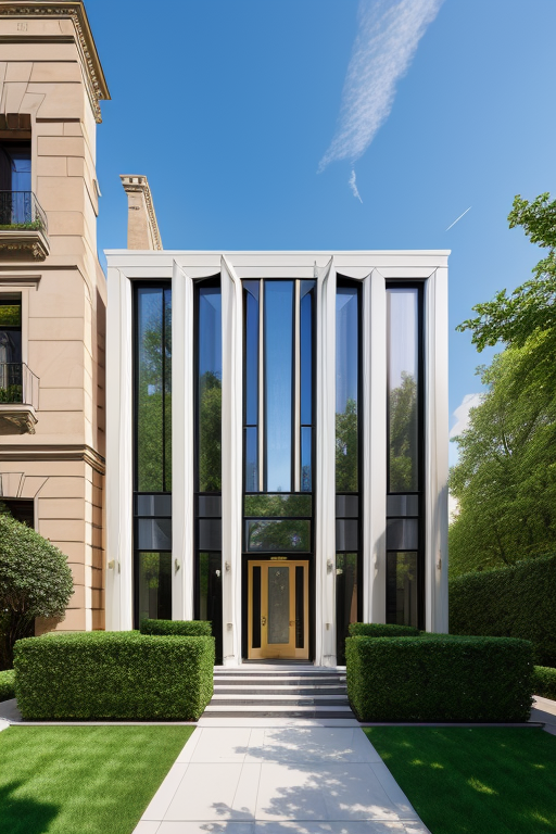 , designed by Norman Foster, Neofuturist Architecture, afternoon, in New York, Townhouse hiperrealistic, Villa