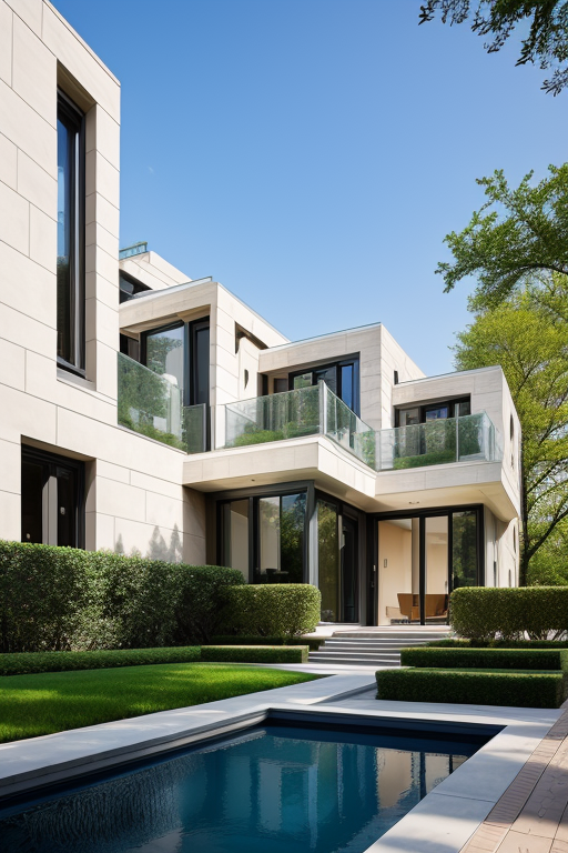 , designed by Norman Foster, Neofuturist Architecture, afternoon, in New York, Townhouse hiperrealistic, Villa