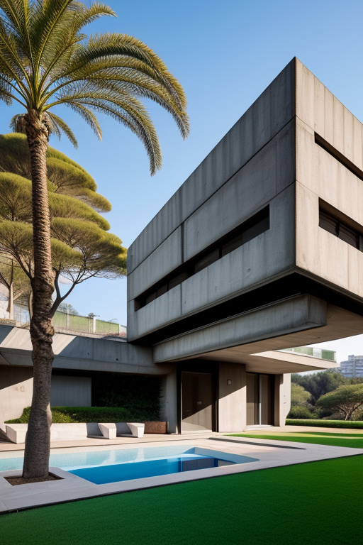 , Brutalist Architecture, designed by Oscar Niemeyer, Villa, morning, in Barcelona