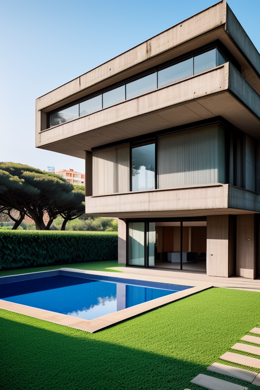 , Brutalist Architecture, designed by Oscar Niemeyer, Villa, morning, in Barcelona