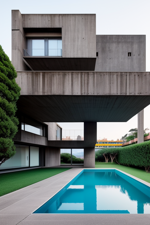 , Brutalist Architecture, designed by Oscar Niemeyer, Villa, morning, in Barcelona