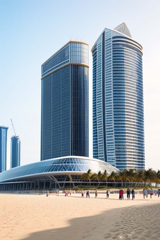 , designed by Norman Foster, afternoon, Modern Architecture, on the beach, Building