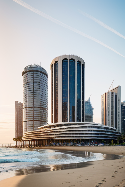 , designed by Norman Foster, afternoon, Modern Architecture, on the beach, Building