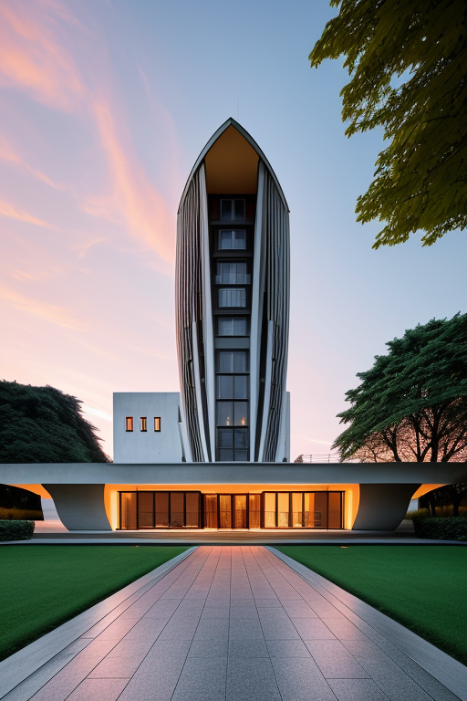 , Mansion, designed by Oscar Niemeyer, Modern Architecture, sunset, in Berlin