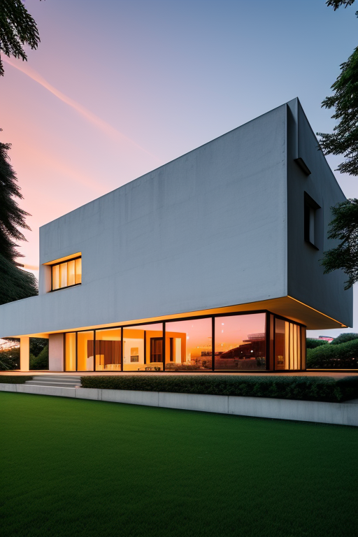 , Mansion, designed by Oscar Niemeyer, Modern Architecture, sunset, in Berlin