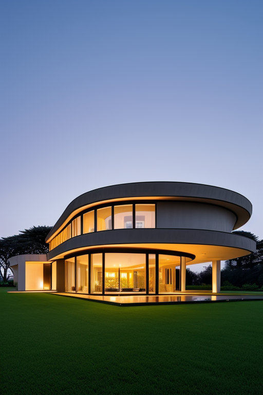 , Mansion, designed by Oscar Niemeyer, Modern Architecture, sunset, in Berlin