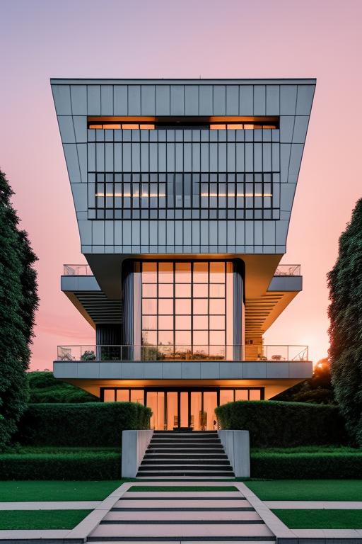 , Mansion, designed by Oscar Niemeyer, Modern Architecture, sunset, in Berlin