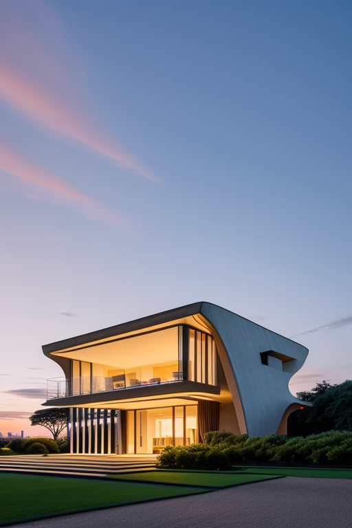 , Mansion, designed by Oscar Niemeyer, Modern Architecture, sunset, in Berlin