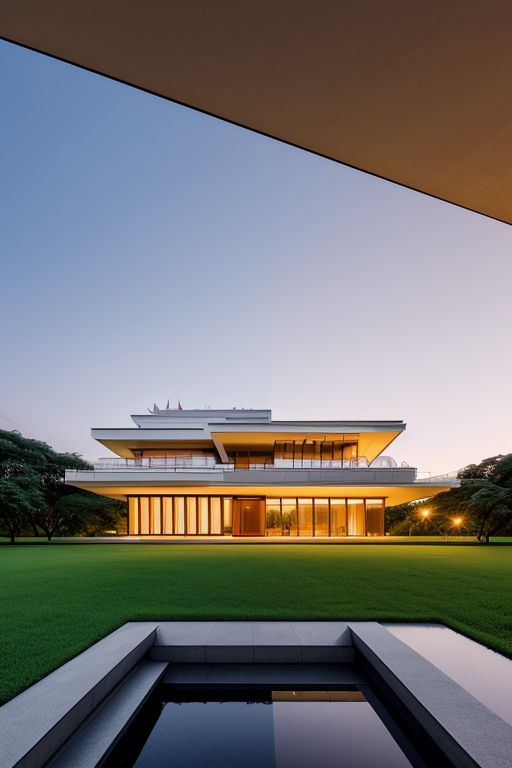 , Mansion, designed by Oscar Niemeyer, Modern Architecture, sunset, in Berlin