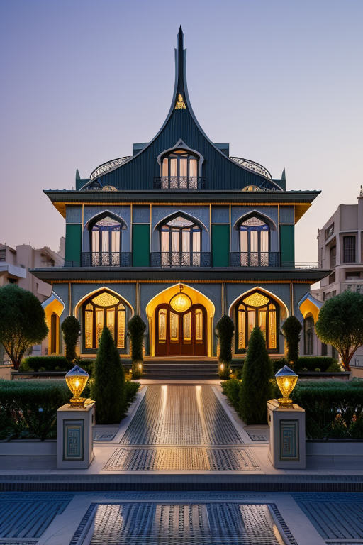 , Villa, Art Nouveau Architecture, night time, in Tehran