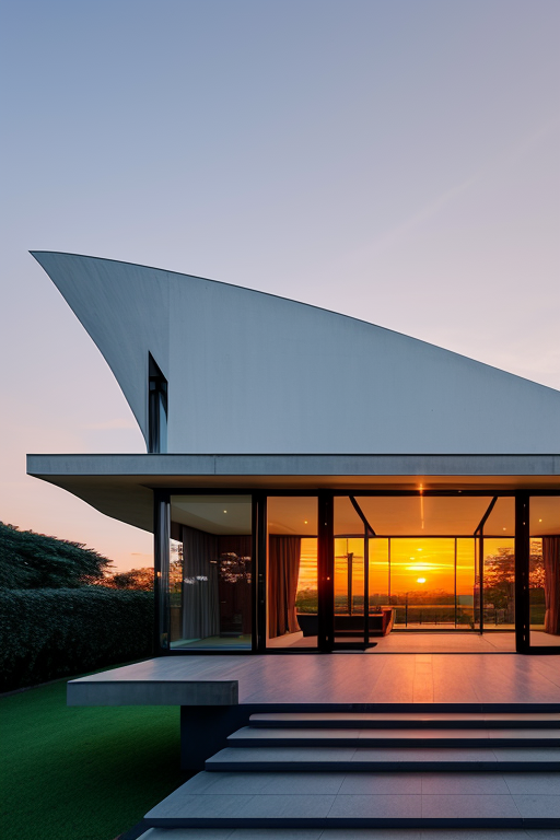 , Mansion, designed by Oscar Niemeyer, Modern Architecture, sunset, in Berlin