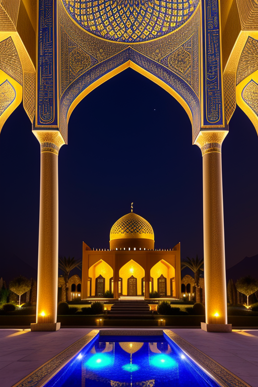 , Villa, Islamic architecture, night time, in Tehran,