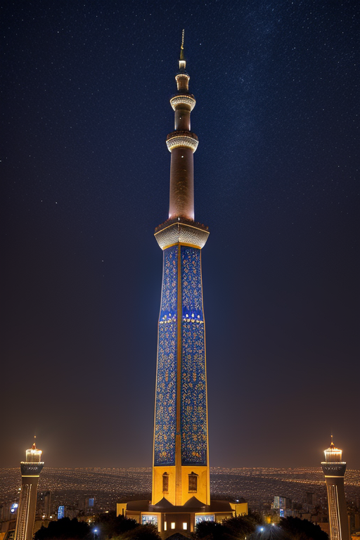 , Tower, Islamic architecture, night time, in Tehran,