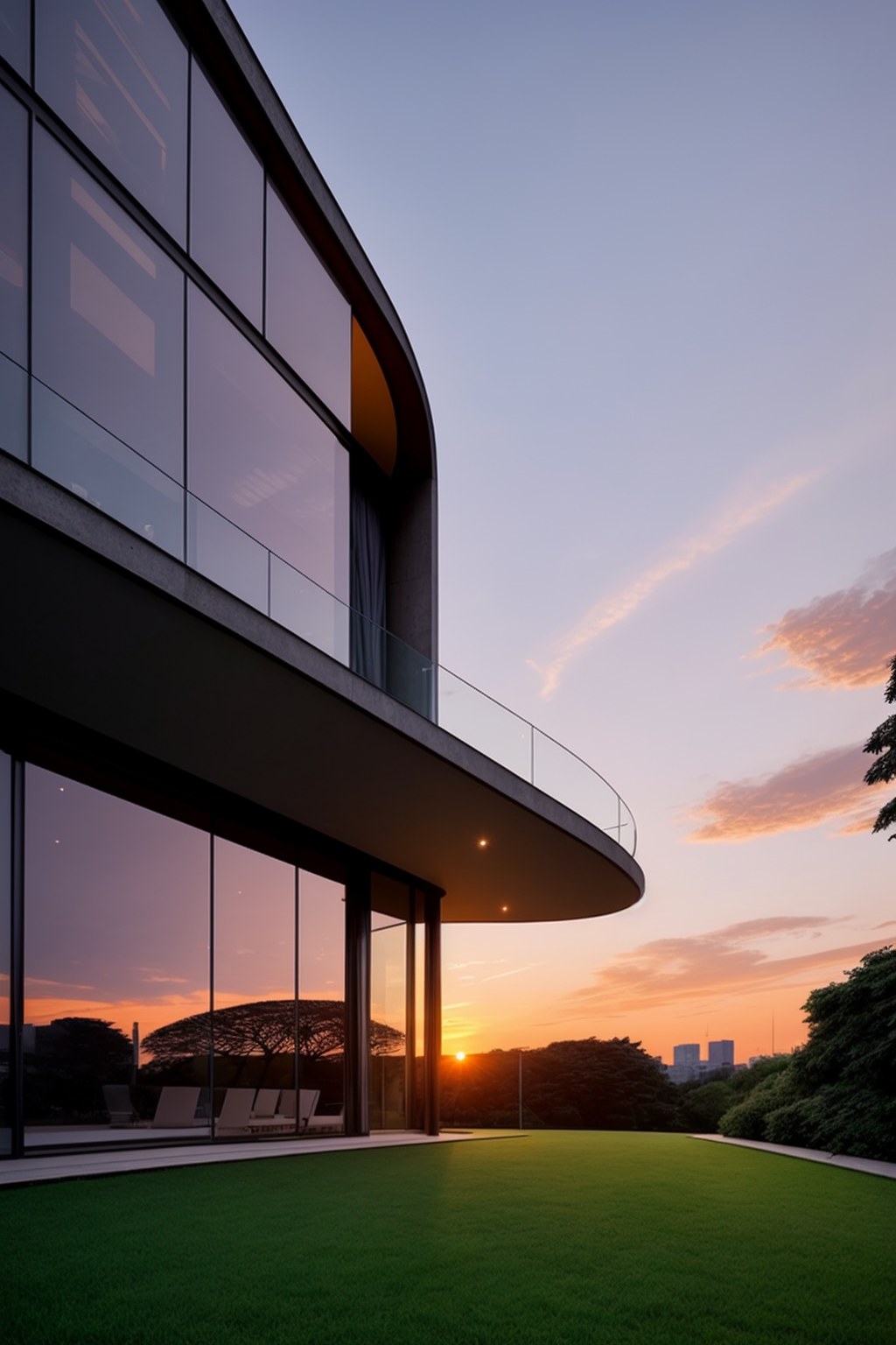, Mansion, designed by Oscar Niemeyer, Modern Architecture, sunset, in Berlin