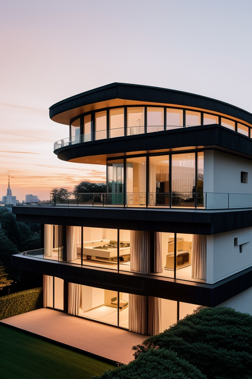 , Mansion, designed by Oscar Niemeyer, Modern Architecture, sunset, in Berlin