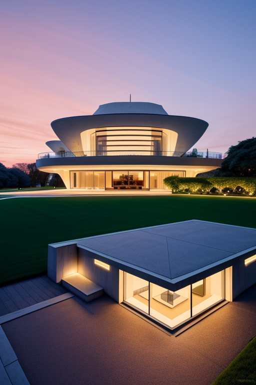 , Mansion, designed by Oscar Niemeyer, Modern Architecture, sunset, in Berlin