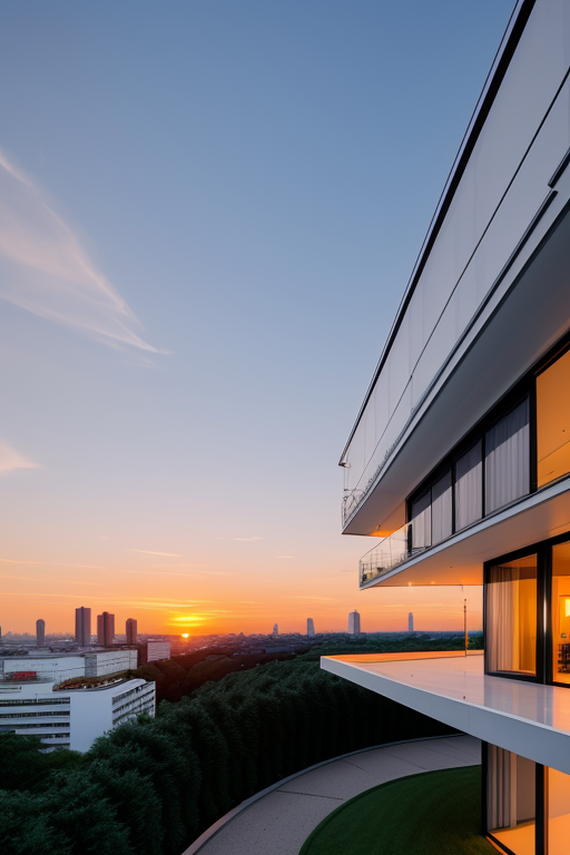 , Mansion, designed by Oscar Niemeyer, Modern Architecture, sunset, in Berlin