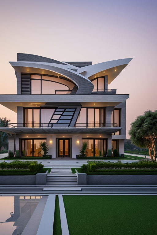 , villa, Islamic architecture, Sunset time, in Rasht,, designed by Zaha Hadid