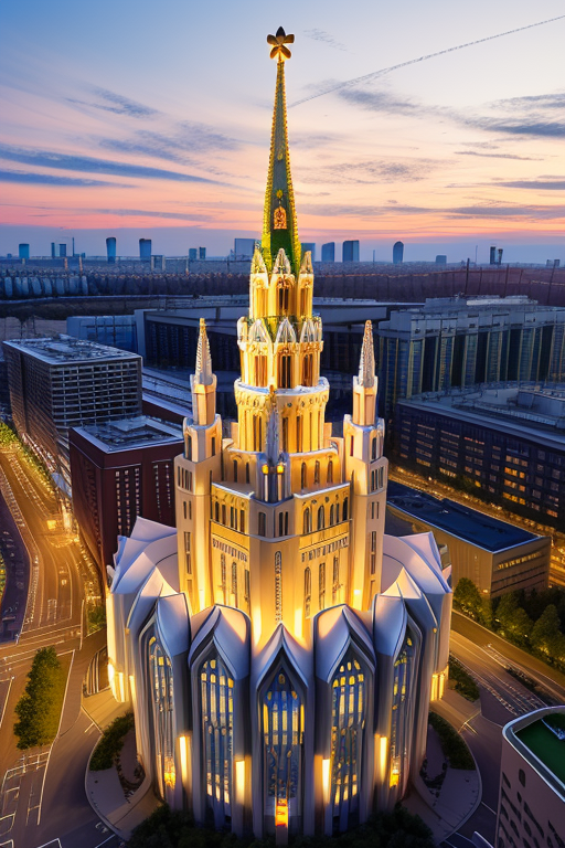 , Hospital, designed by Gaudi, Post-Modern Architecture, sunset, in Moscow