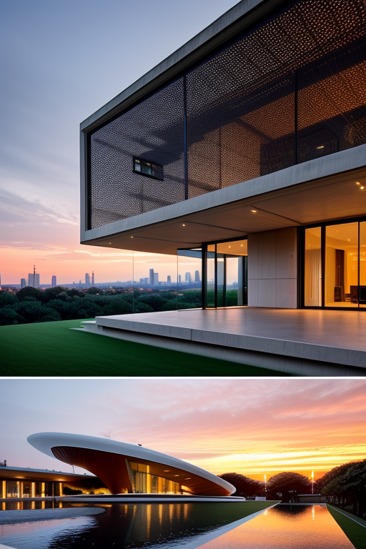 , Mansion, designed by Oscar Niemeyer, Modern Architecture, sunset, in Berlin