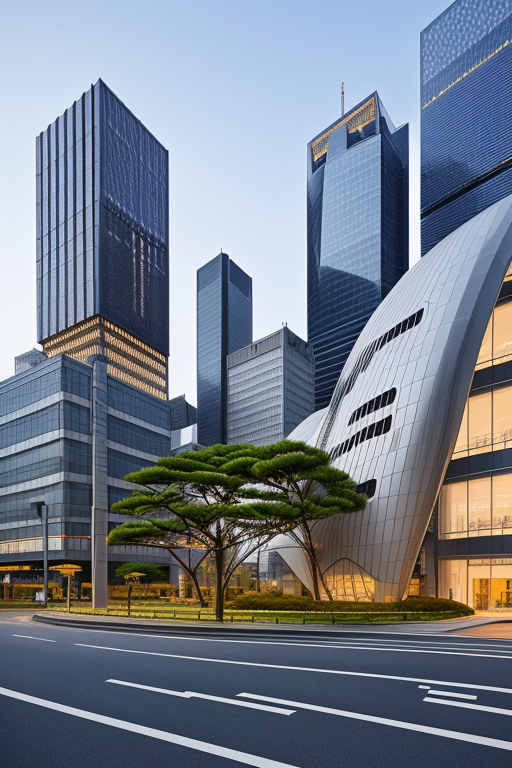 , designed by Norman Foster, Parametric Architecture, morning, in Tokyo