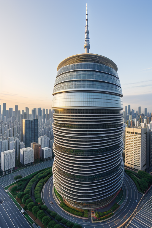 , designed by Norman Foster, Parametric Architecture, morning, in Tokyo