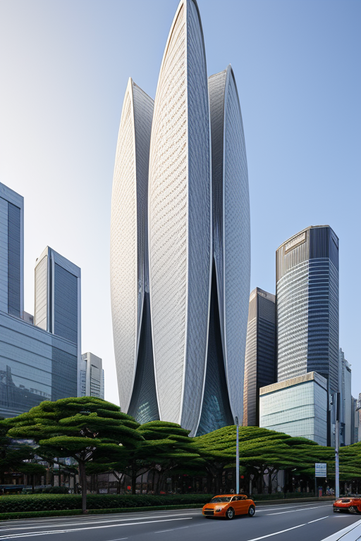 , designed by Norman Foster, Parametric Architecture, morning, in Tokyo