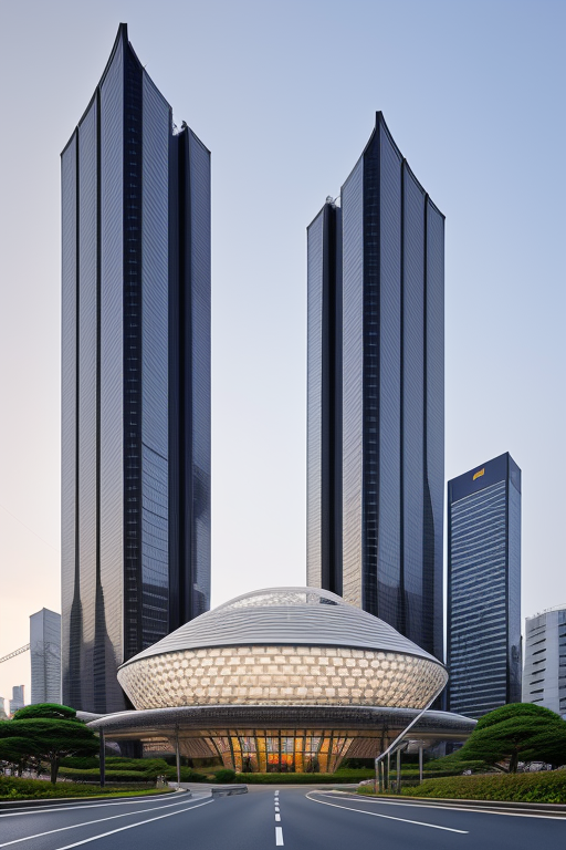 , designed by Norman Foster, Parametric Architecture, morning, in Tokyo