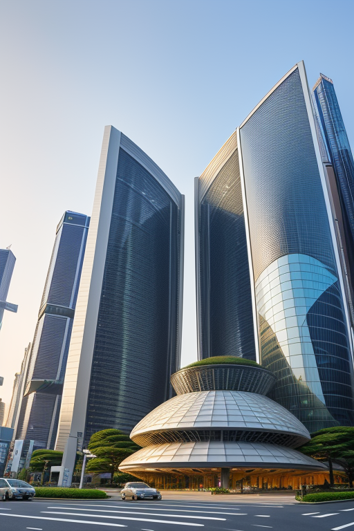 , designed by Norman Foster, Parametric Architecture, morning, in Tokyo