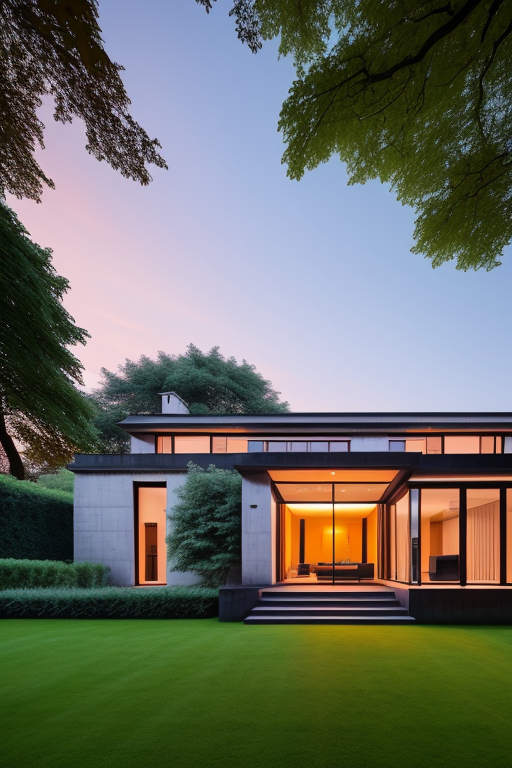 , Mansion, designed by Le Corbusier, Chinesearchitecture, sunset, in London