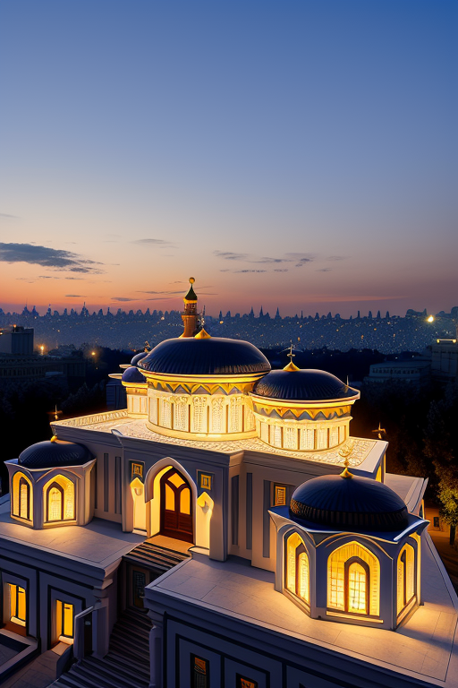 , Mansion, designed by Renzo Piano, night time, Islamic architecture, in Moscow, in Istanbul, on the beach