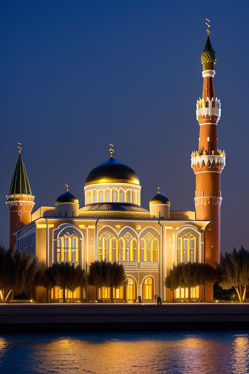 , Mansion, designed by Renzo Piano, night time, Islamic architecture, in Moscow, in Istanbul, on the beach