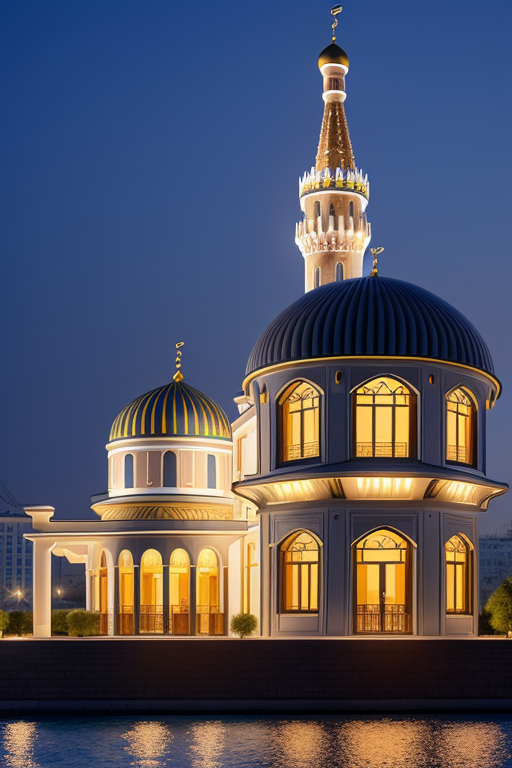 , Mansion, designed by Renzo Piano, night time, Islamic architecture, in Moscow, in Istanbul, on the beach