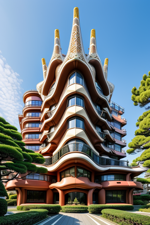 , in Tokyo, afternoon, designed by Gaudi, Modern Architecture, Mansion