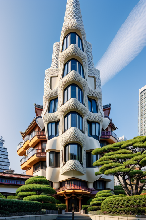 , in Tokyo, afternoon, designed by Gaudi, Modern Architecture, Mansion