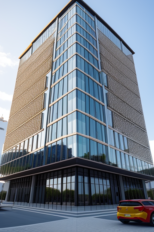 edificio de 5 pisos con ventanas grandes y un ingeniero mirandola
