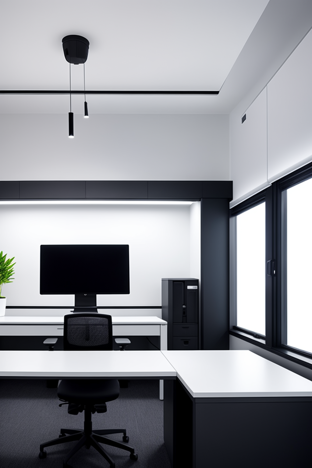 Office with white wall and dark ambience with computer and RGB