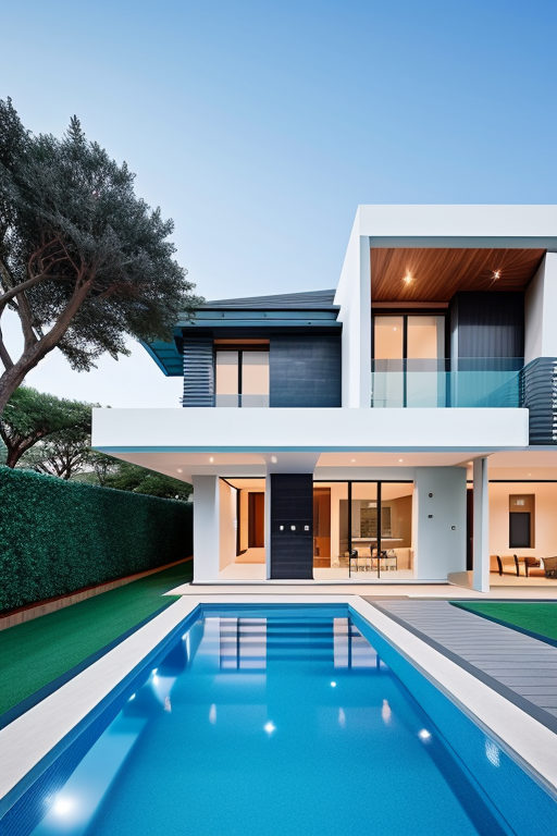 A house with modern style with a pool with diamond form 