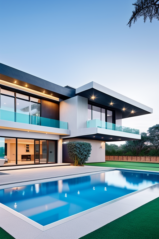 A house with modern style with a pool with diamond form 