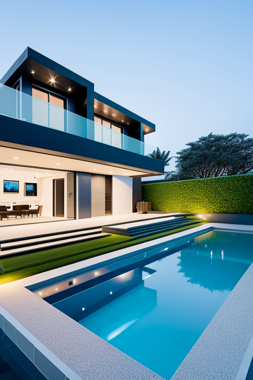 A house with modern style with a pool with diamond form 