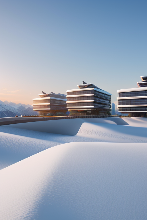 , Building, Skyscraper, School, designed by Zaha Hadid, Constructivism Architecture, morning, in the mountains