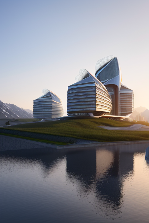 , Building, Skyscraper, School, designed by Zaha Hadid, Constructivism Architecture, morning, in the mountains